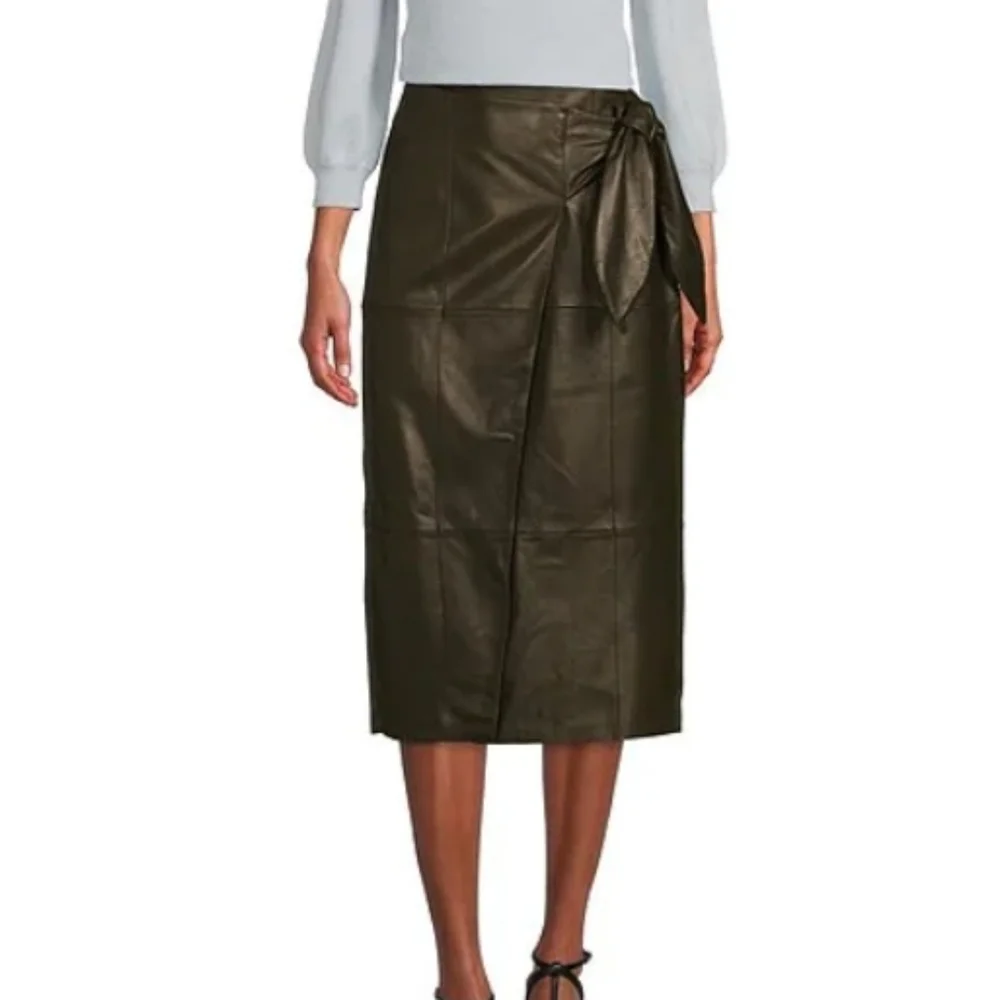 Antonio MelaniJulia Genuine Leather Faux Wrap Midi Skirt - Picture 6 of 8
